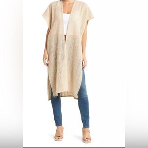Steven Madden Women's Open Weave Short-Sleeve Kimono beige Cover Up one size